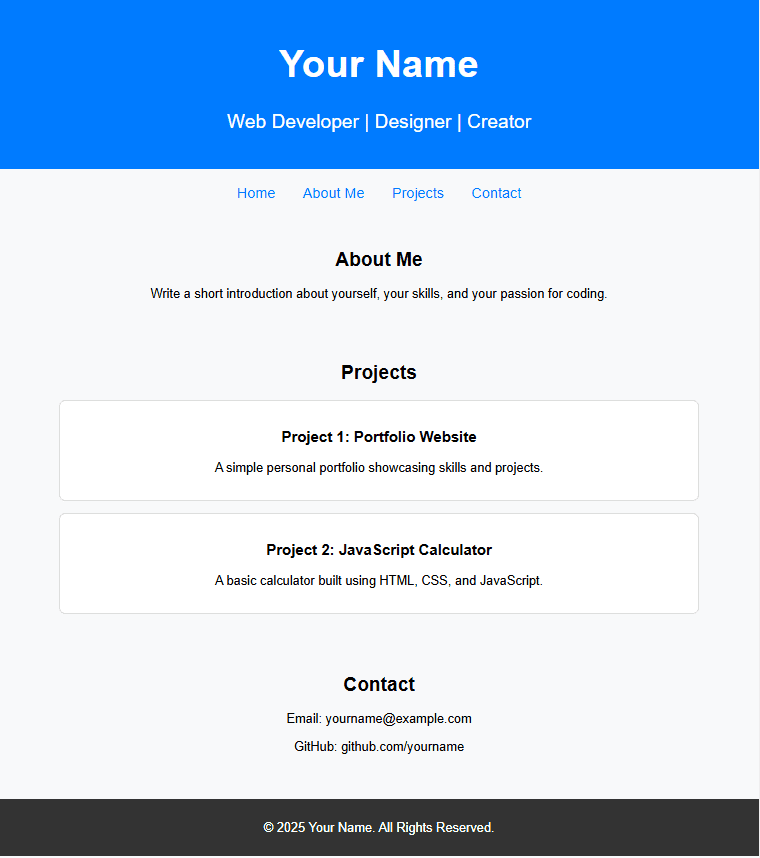 simple portfilio project with html